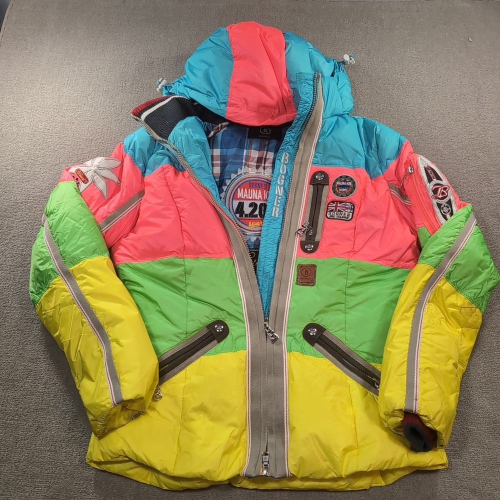 Bogner Mauna Kea Ski Snowboard Jacket Sz US 8 Eu 38 73497 Blue Pink Green Yellow